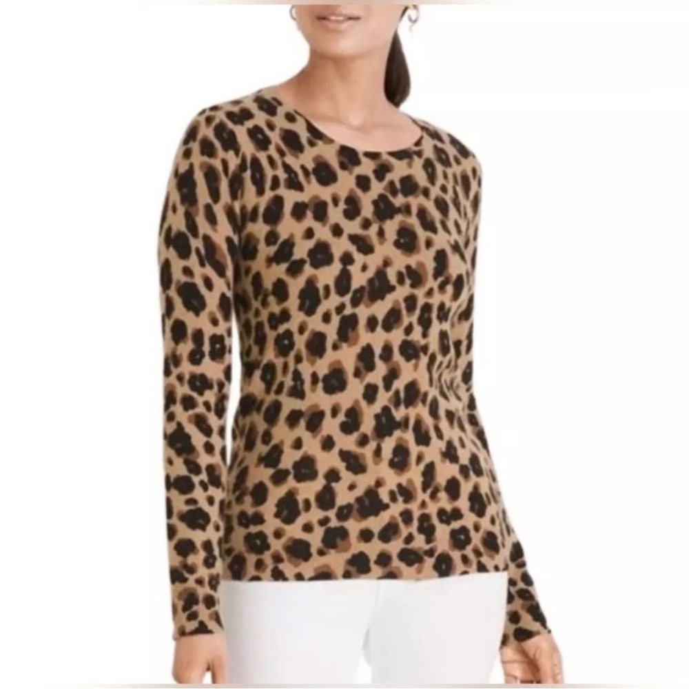 Cynthia Rowley 100% 2-Ply Cashmere Cheetah Print Crewneck Sweater, Size Large